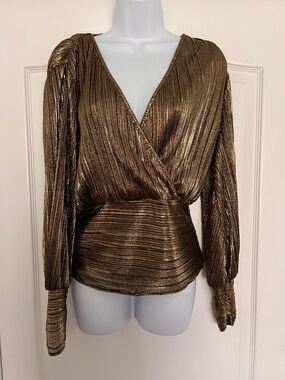 NWT Bardot Gold Metallic Pleated Wrap Blouse Size 8/M